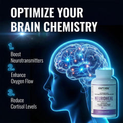 ADAPTOHEAL NeuroHeal bottle with hands conveys daily consistency and routine