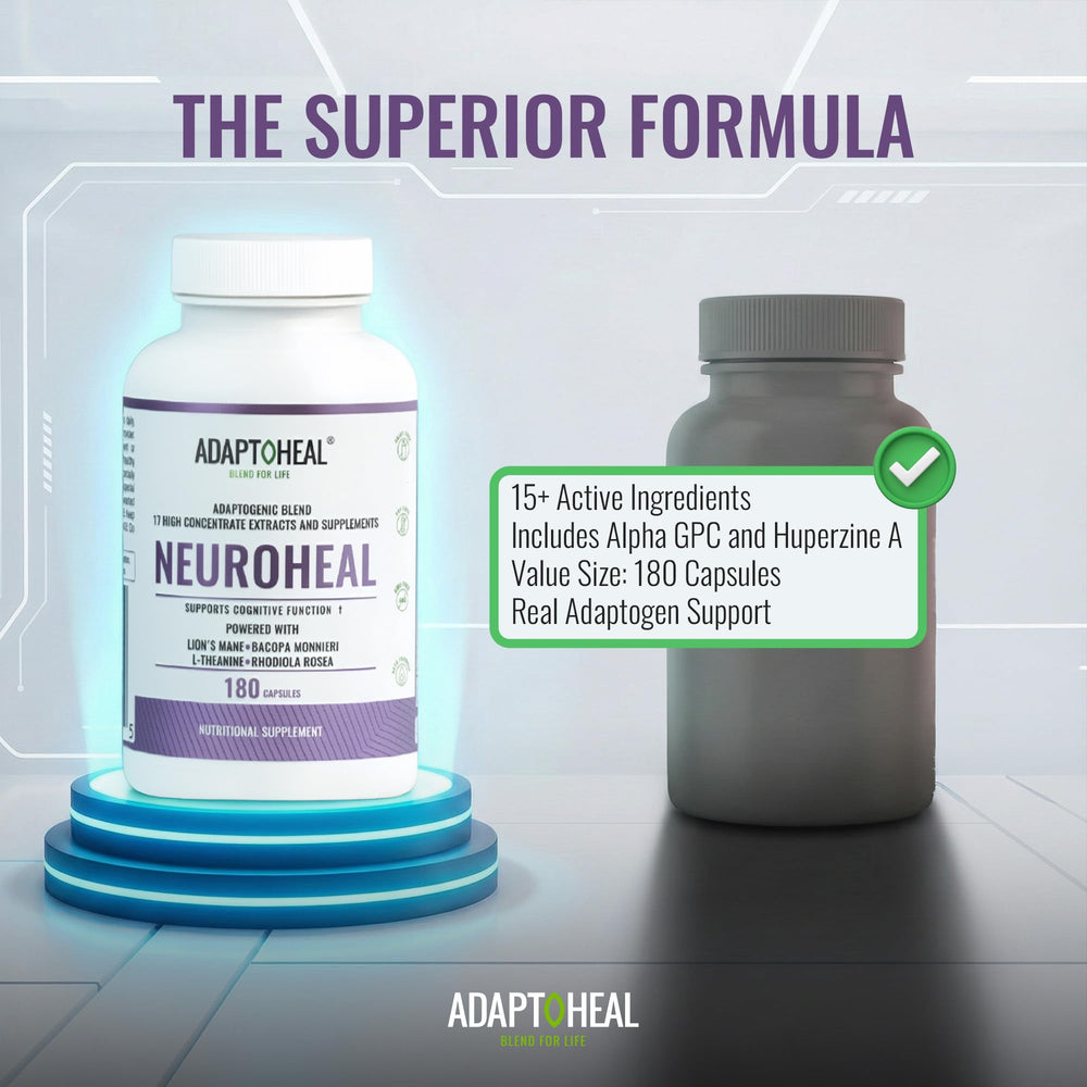 ADAPTOHEAL NeuroHeal herbal blend highlights adaptogens.