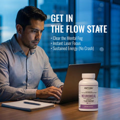 ADAPTOHEAL NeuroHeal label detail showcases clean, GMP-friendly production and purity