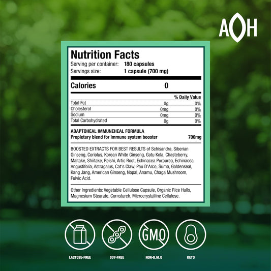 ADAPTOHEAL Immuneheal label close-up showing adaptogen blend.