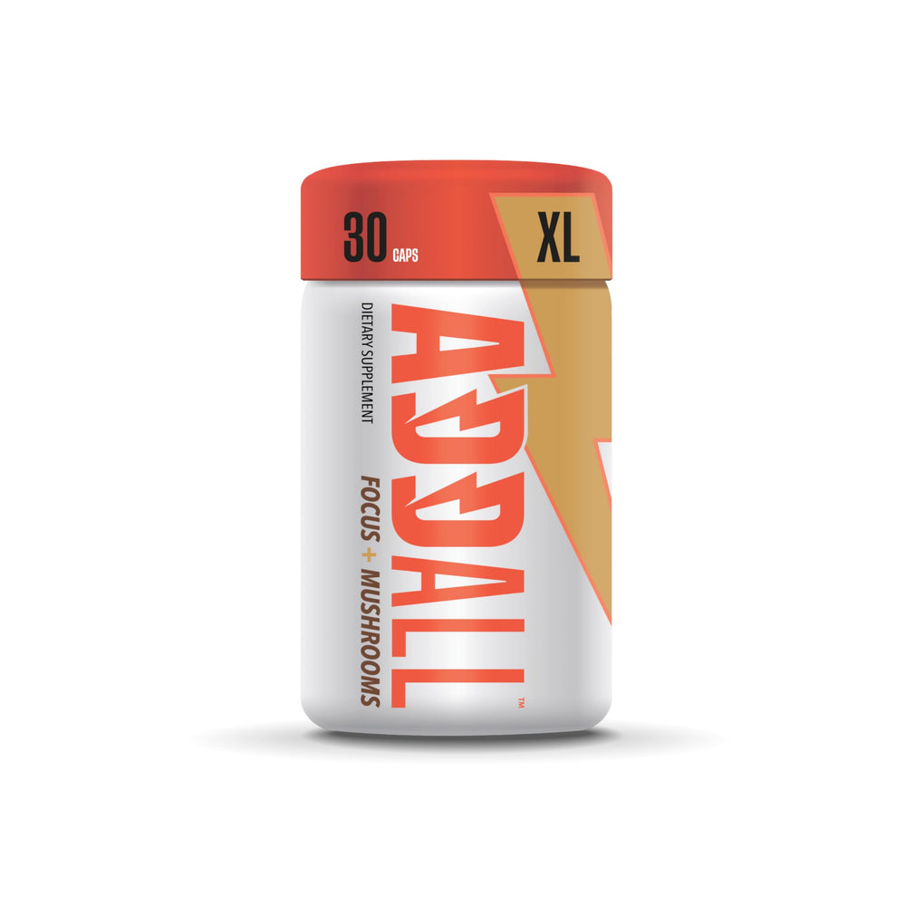 Addall Focus + Mushrooms bottle displaying a clean label for focused daily energy