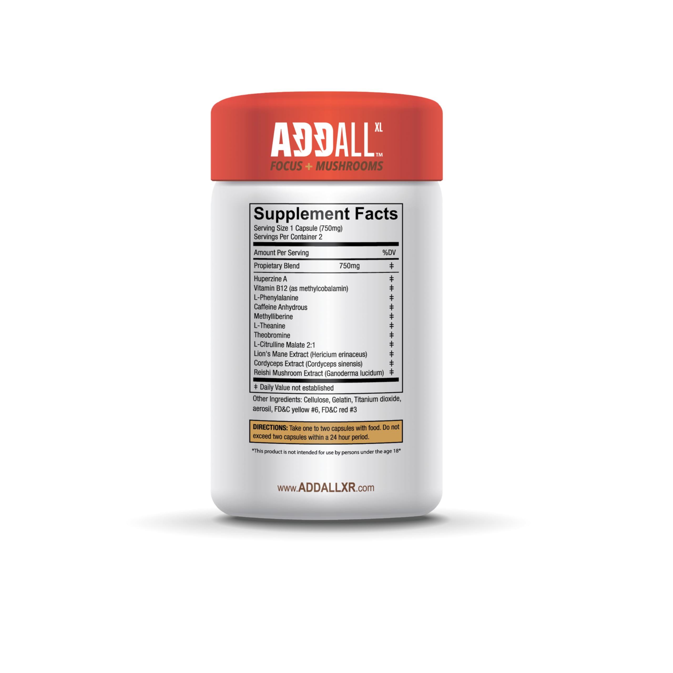 Capsules close-up of Addall Focus + Mushrooms for mental clarity on the go