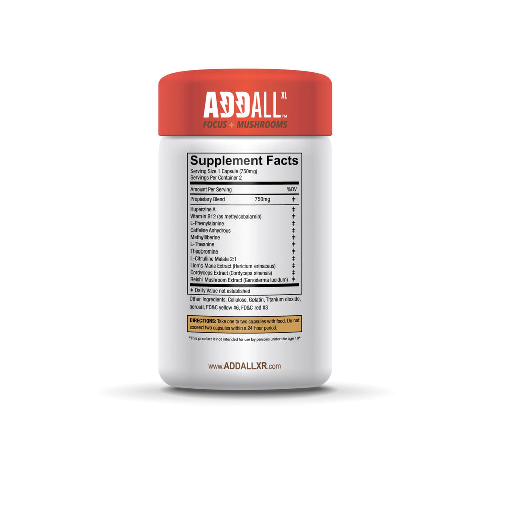 Capsules close-up of Addall Focus + Mushrooms for mental clarity on the go