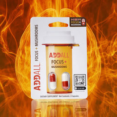 Addall Focus + Mushrooms on a study desk enhancing concentration.