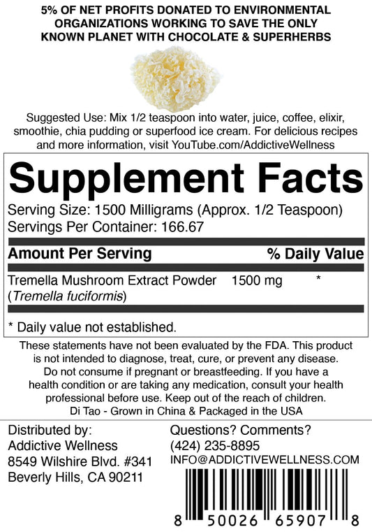 Addictive Wellness Tremella powder scoop features high solubility for coffee and beverages.