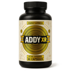 ADDY XR bottle front view on premium packaging for focused energy.