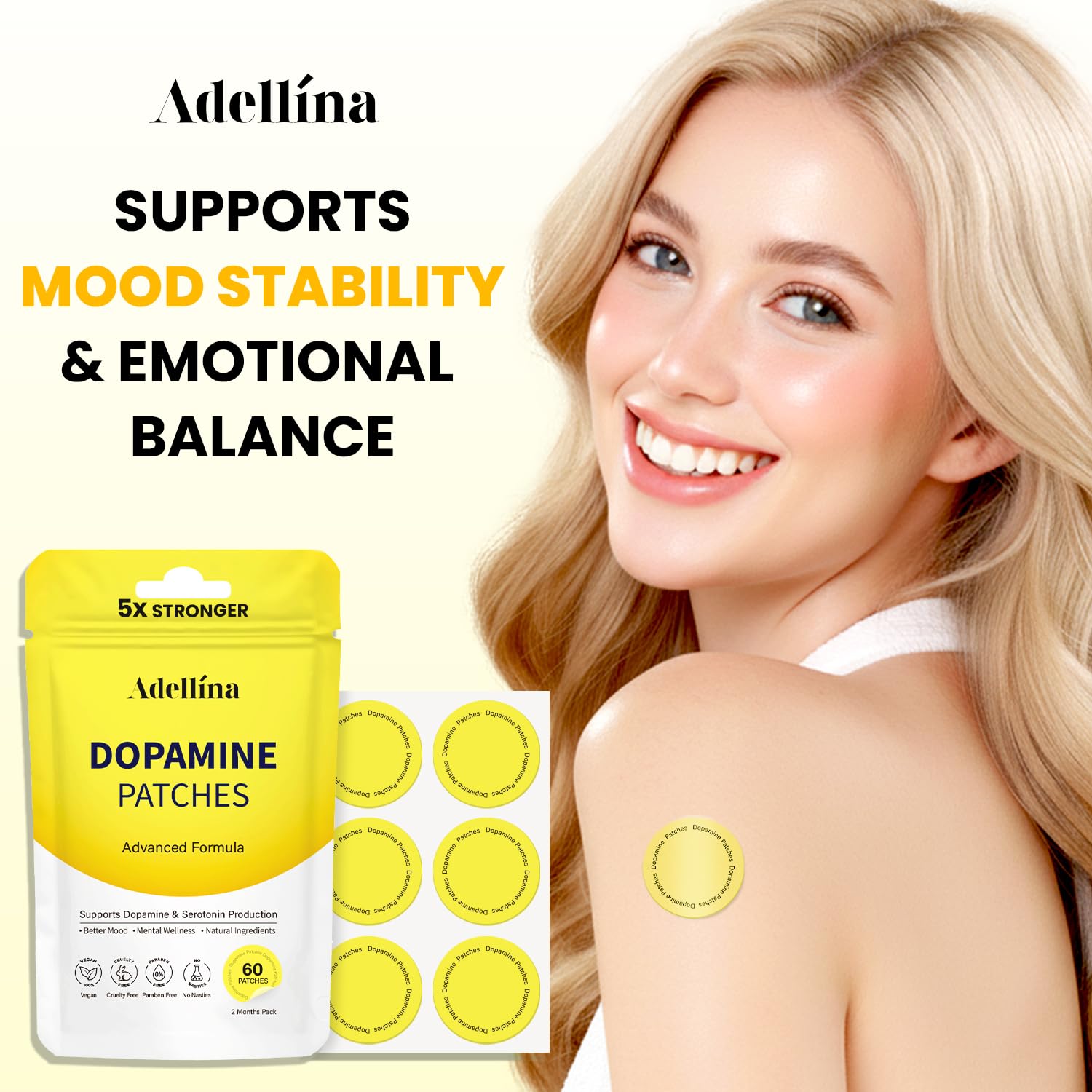 Adellina Dopamine Patches close-up of plant-based ingredients.