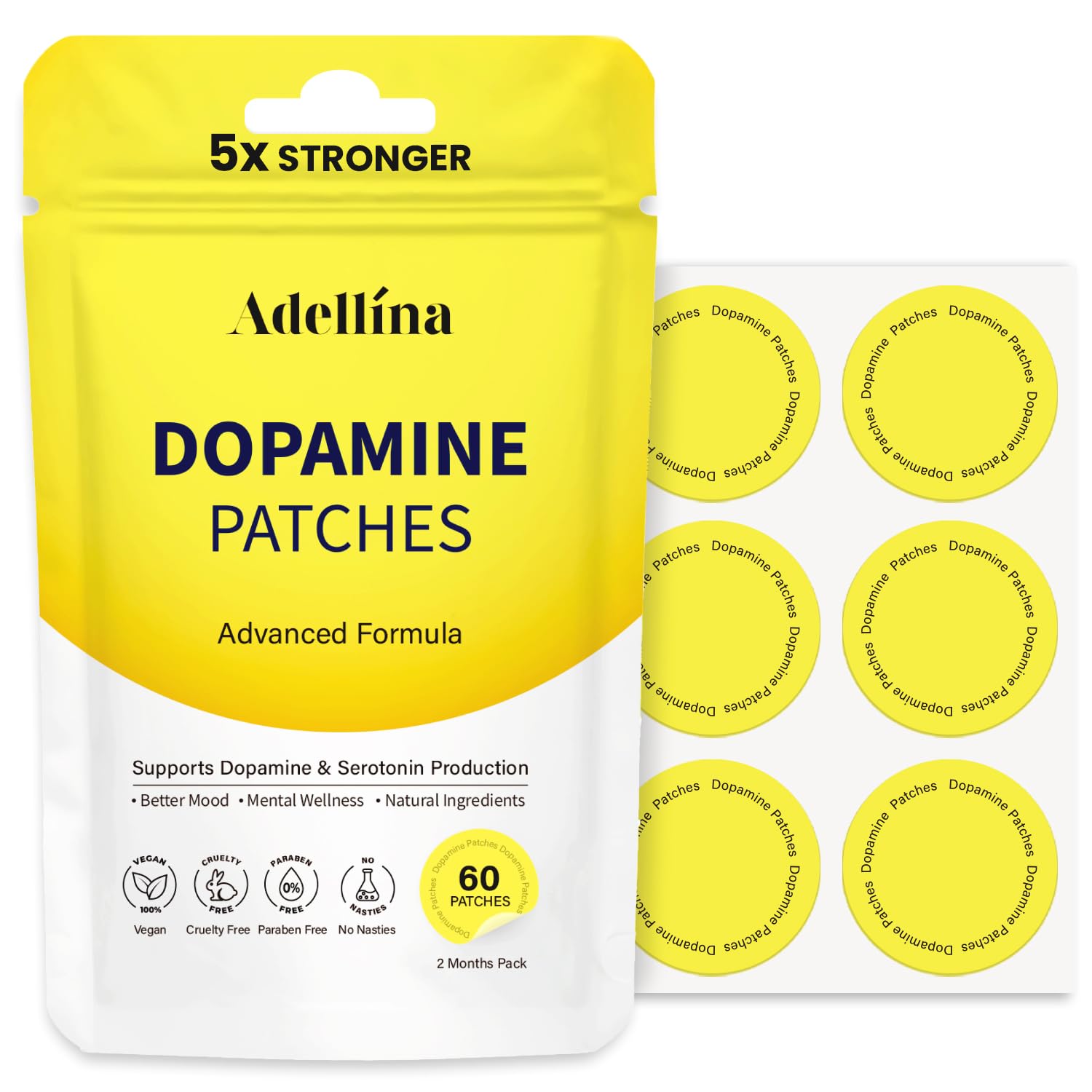 Adellina Dopamine Patches packaging for daily mood support.