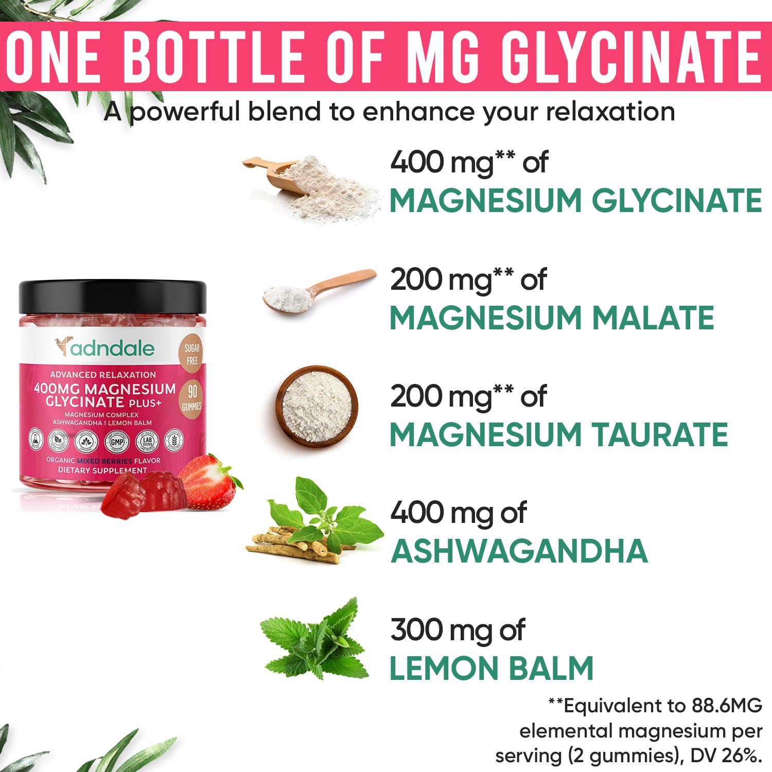Adndale herbal blend with Ashwagandha and Lemon Balm suggests calming notes.