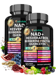 Adndale liposomal NAD bottle close-up highlighting energy support.