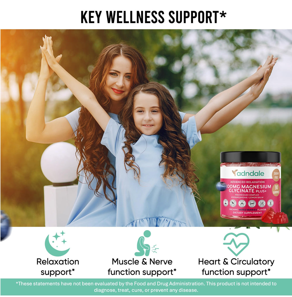 Adndale gummies packaging emphasizes berry flavor and vegan, gluten-free formulation.