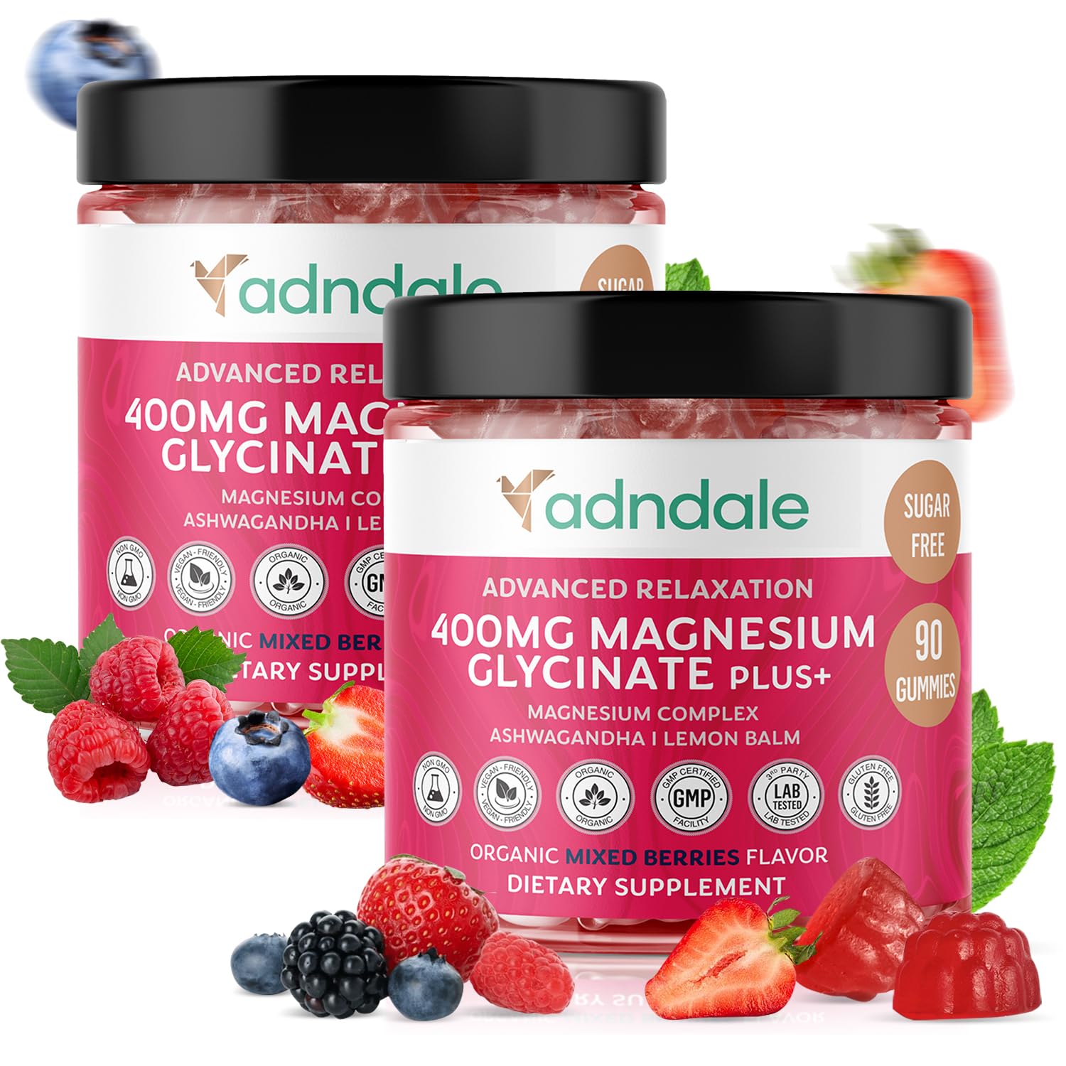 Adndale magnesium glycinate gummies bottle offering relaxing support.