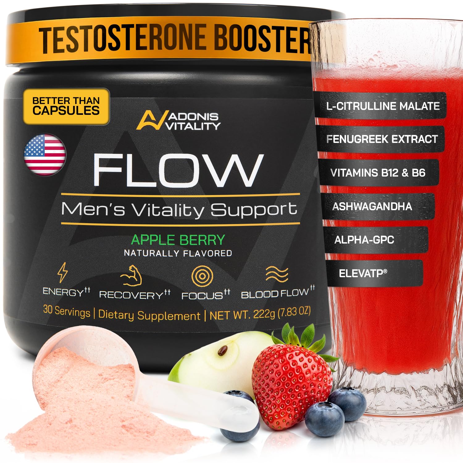 Adonis Vitality Flow bottle ready for daily energy and stamina.