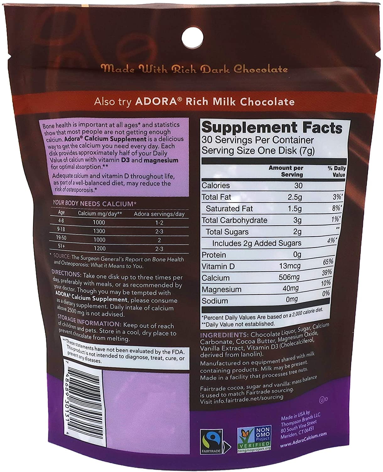 Adora calcium disk with vitamin D3 and magnesium, simple daily pairing.