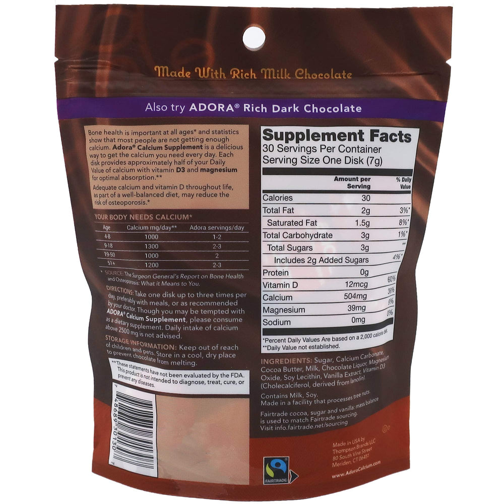 Adora fairtrade milk chocolate pack shown for premium daily serving