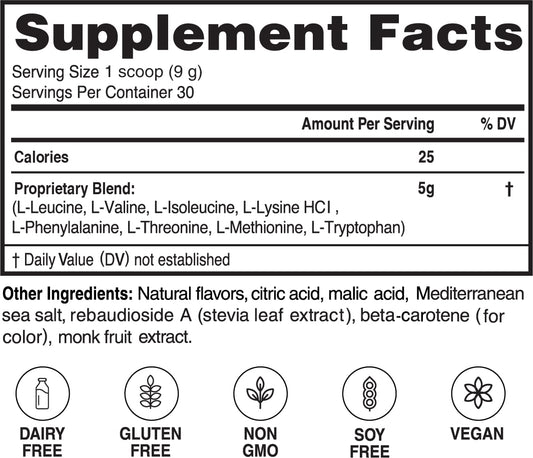 Advanced Amino Powder scoop highlights convenient dosing for post-workout recovery