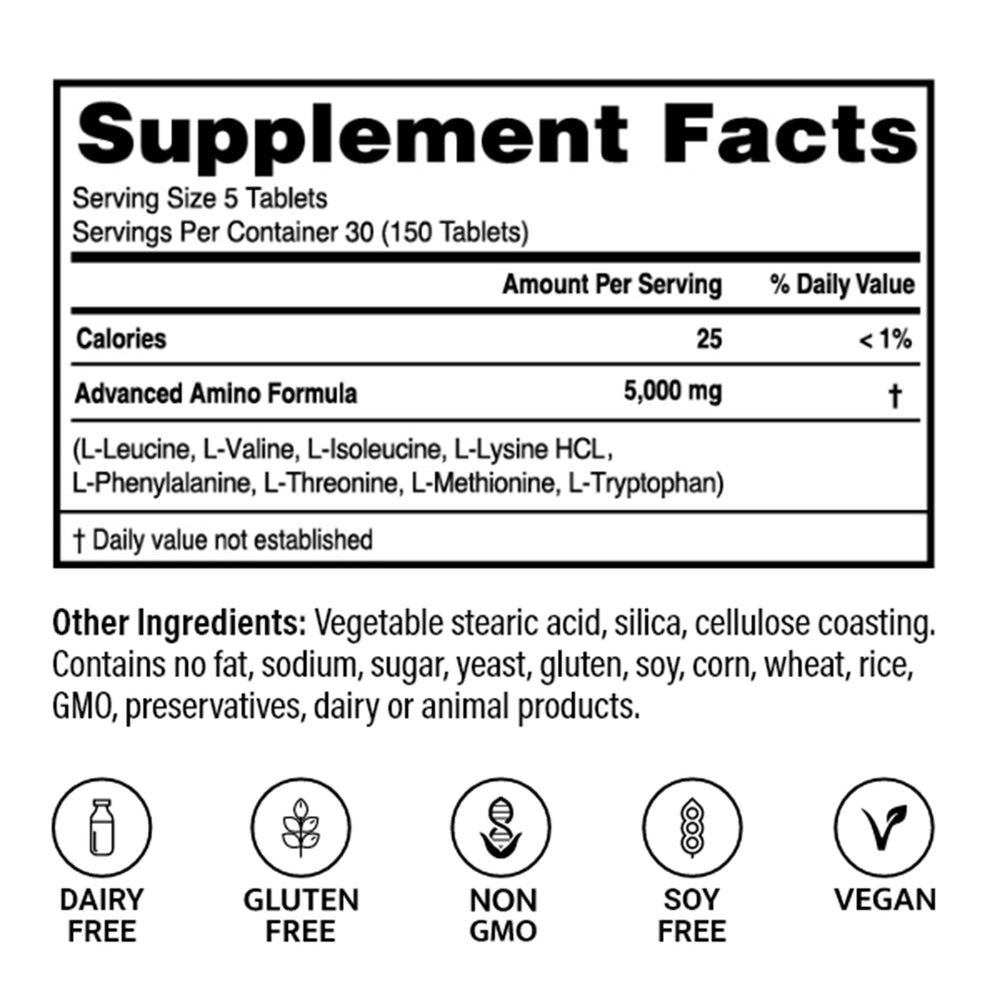 Pouring Advanced Amino Formula tablets signals quick absorption and recovery