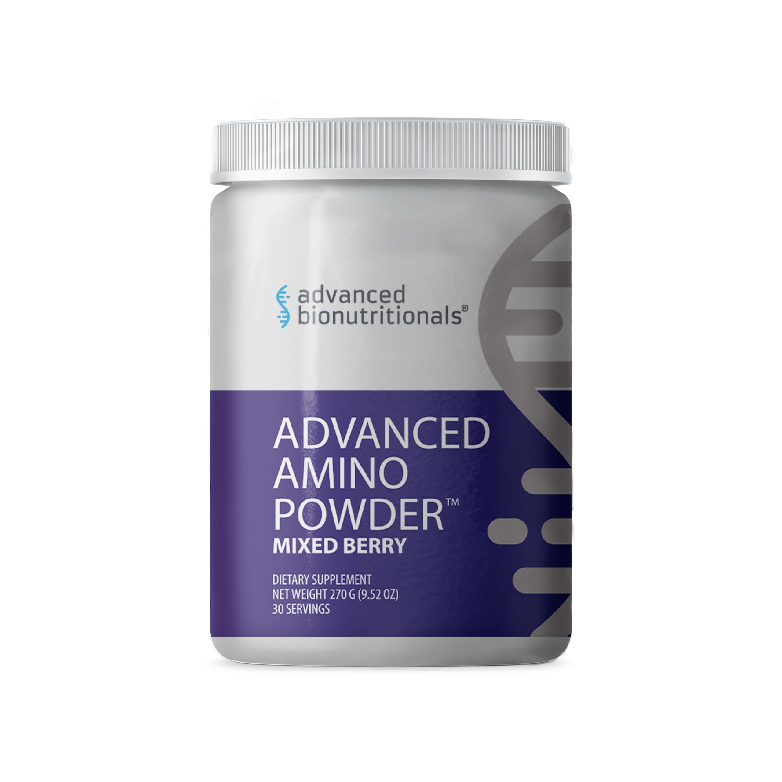 Advanced Amino Powder bottle showing balanced essential amino acids for recovery.