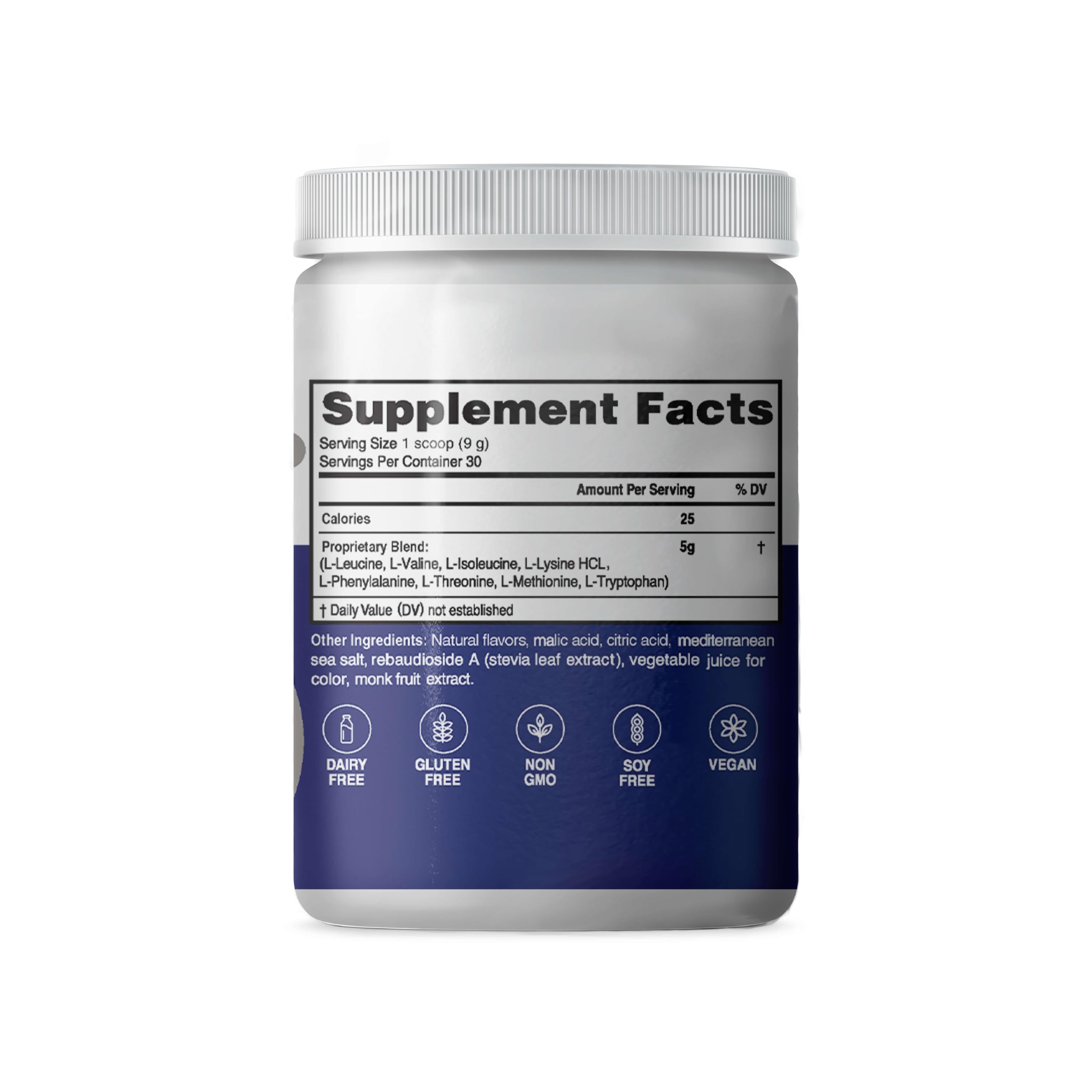 Advanced Amino Powder packaging emphasizes USA-made quality and transparent ingredients.