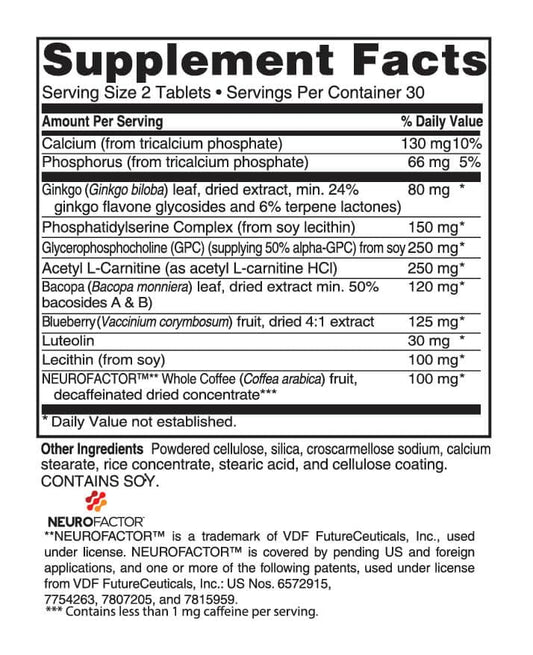 Advanced Memory Formula tablets close-up showing compact, easy-to-swallow design for focus.
