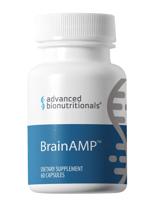 Advanced Bionutritionals BrainAMP bottle showing clean energy for focused work