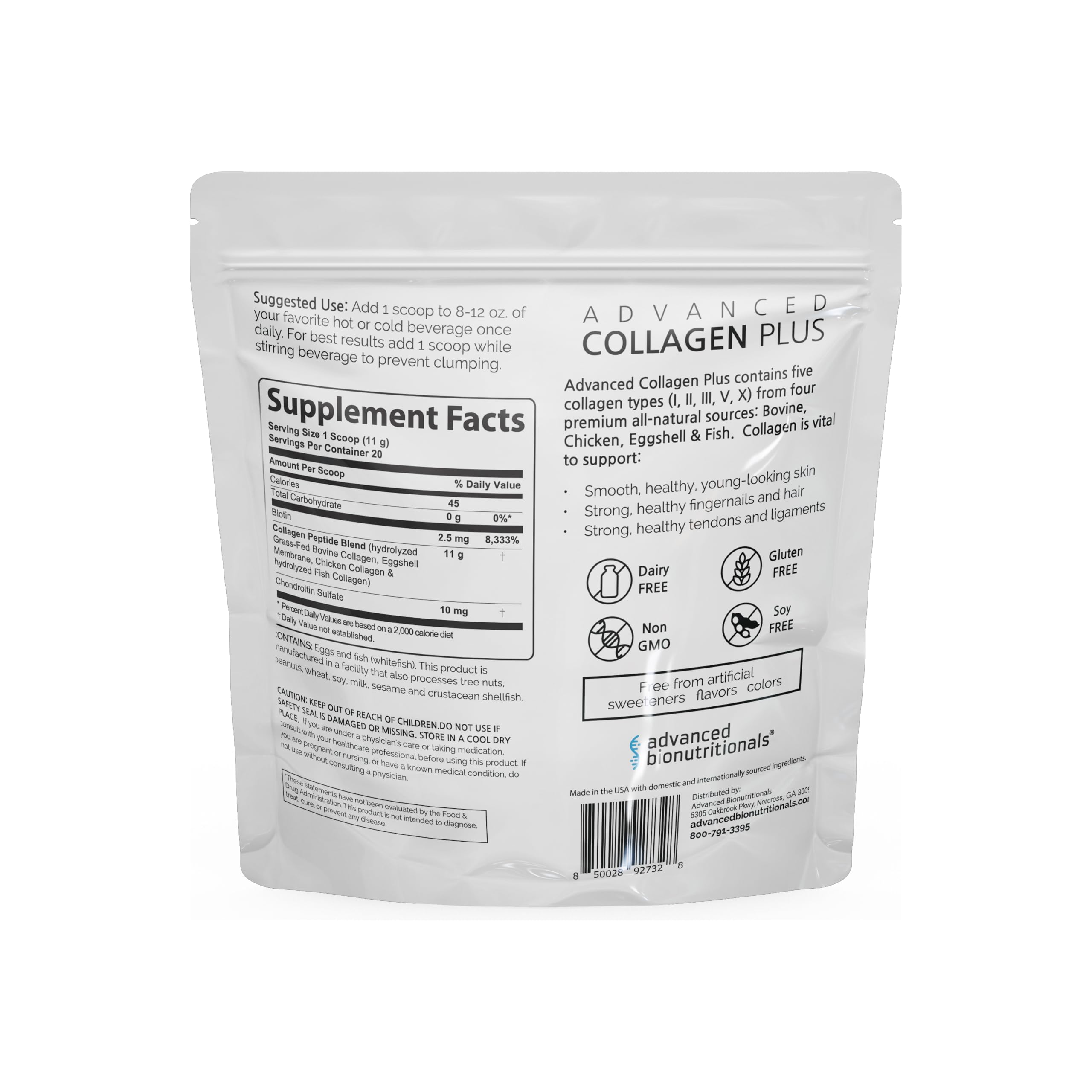 Advanced Bionutritionals Collagen Plus supports healthier hair, skin, and nails.