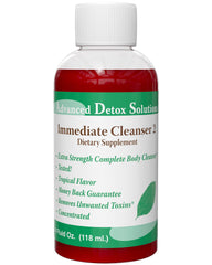Advanced Detox Solutions Immediate Cleanser 2 bottle on counter for fast, total-body cleansing.