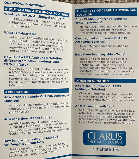 Advanced Footcare Clarus Solution antifungal application on skin demonstrates easy topical use