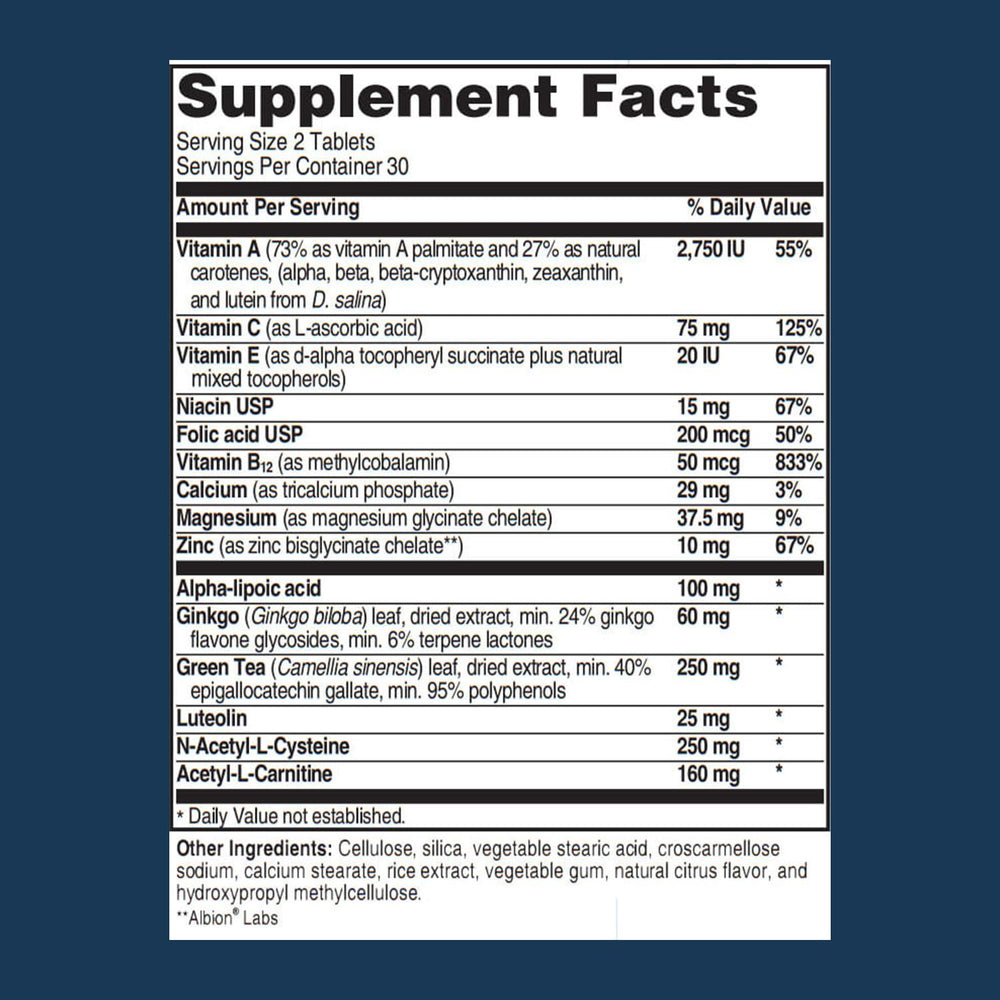 Advanced Hearing Formula bottle side view highlights vegan, gluten-free supplement.