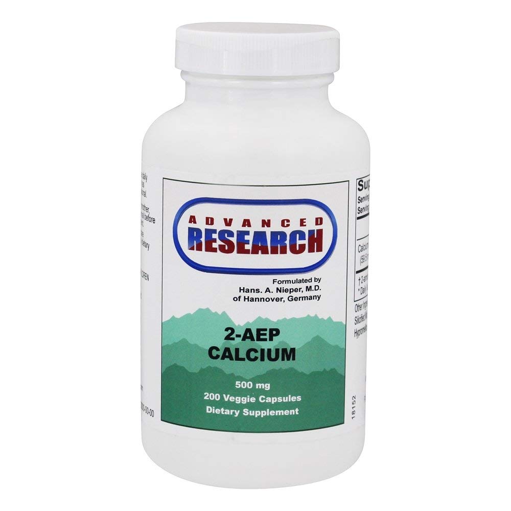 Close-up of ADVANCED RESEARCH 2-AEP Calcium capsules for daily intake