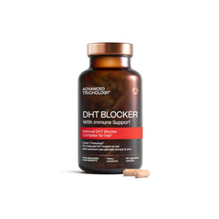 Advanced Trichology DHT Blocker bottle on a clean surface potentially supports healthier hair