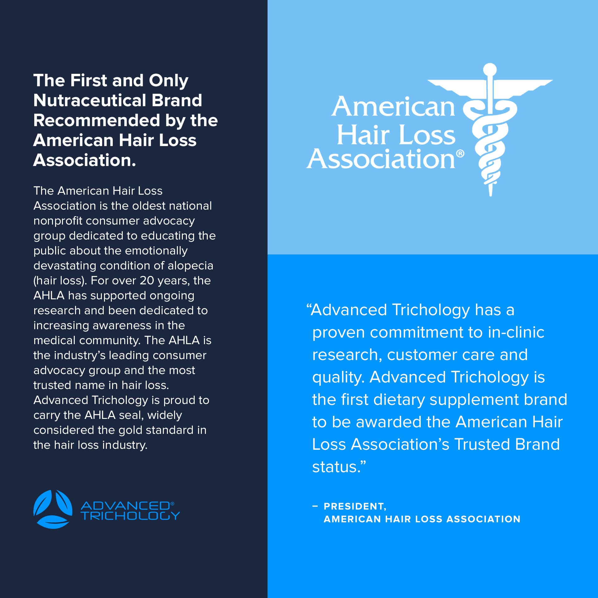 Advanced Trichology DHT Blocker label close-up highlighting AHLA-approved credibility