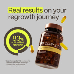 Advanced Trichology EFA Complete bottle detail premium omega blend presentation.