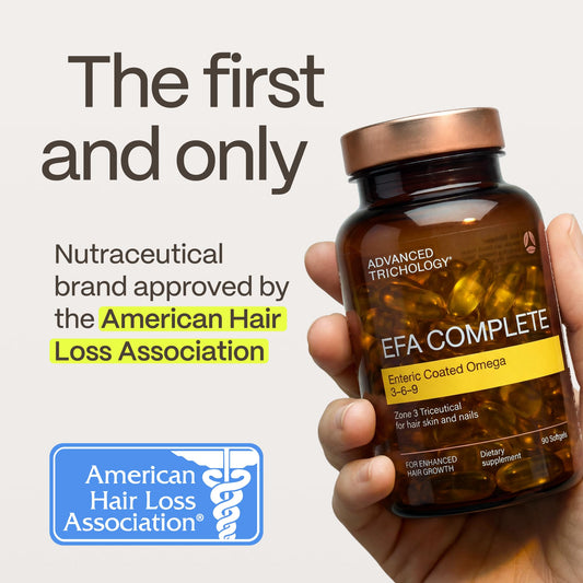 Advanced Trichology EFA Complete capsules close-up convenient daily intake.