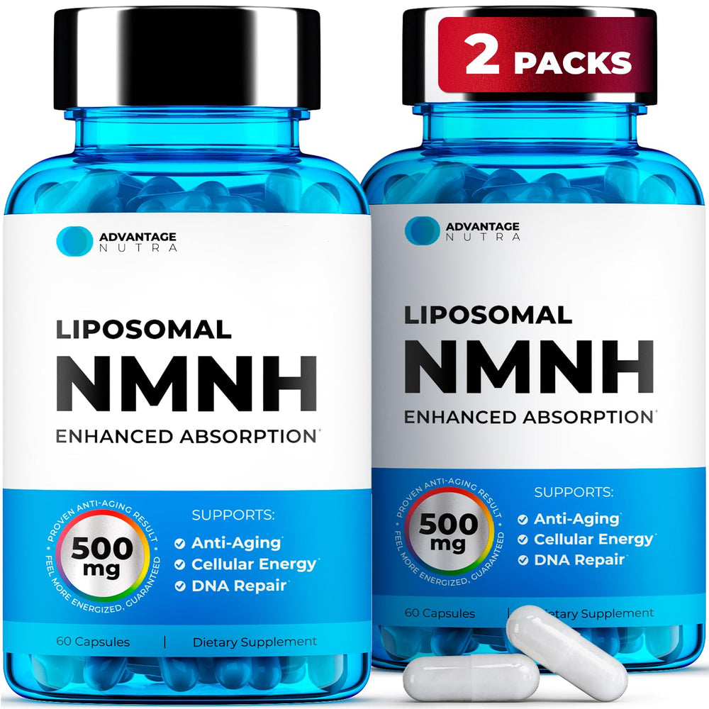 AdvantageNutra Liposomal NMNH 500mg bottle front view supports daily energy and focus.