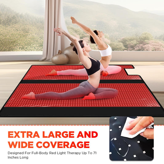 ADVARAYS large red light therapy mat, 71x31 inches, covers face and body for at-home sessions.