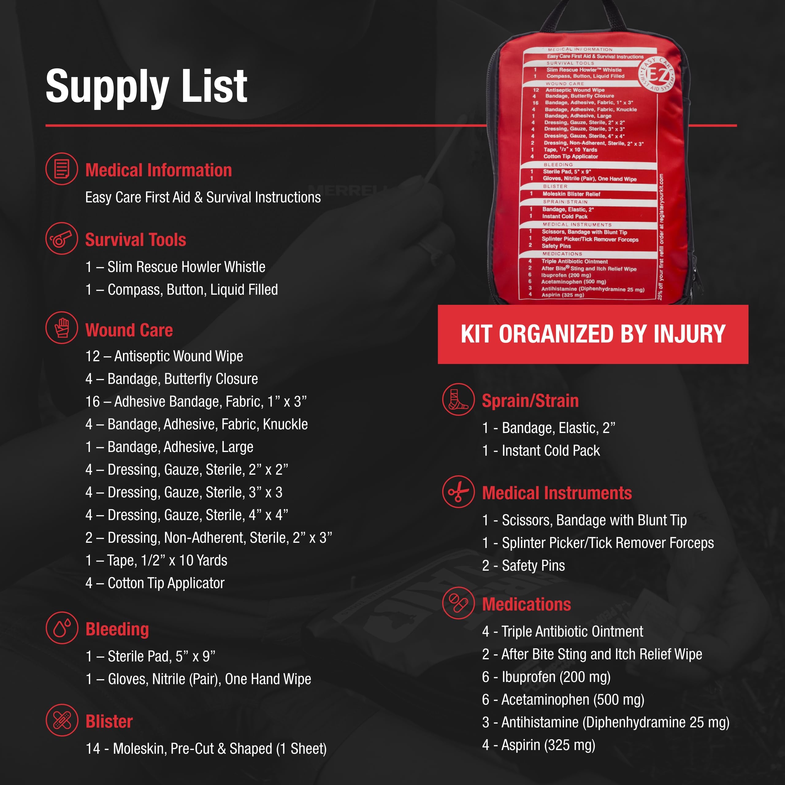 Compact dimensions of Adventure First Aid Kit 2.0 for small bags