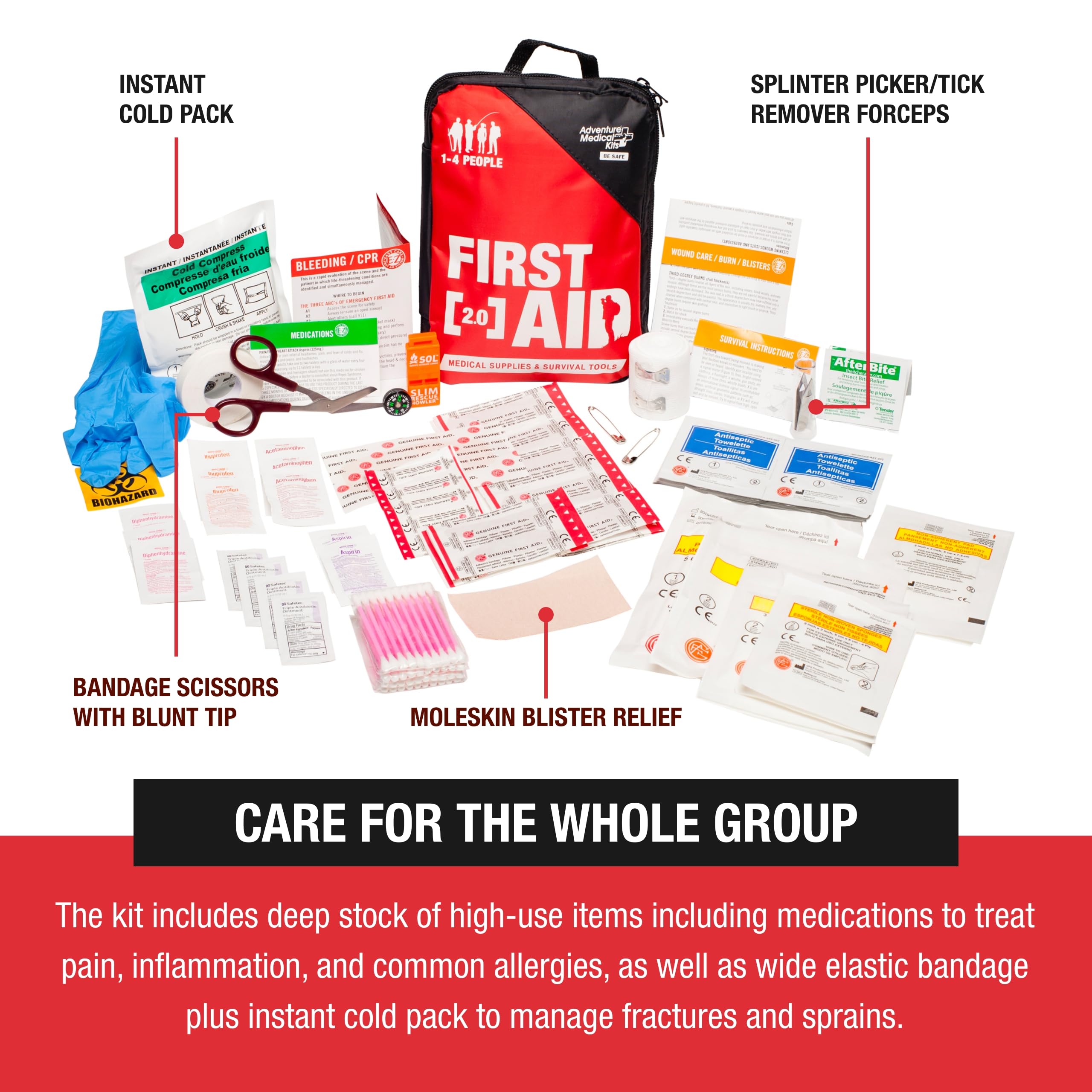Injury-specific pockets in Adventure First Aid Kit 2.0 for quick access