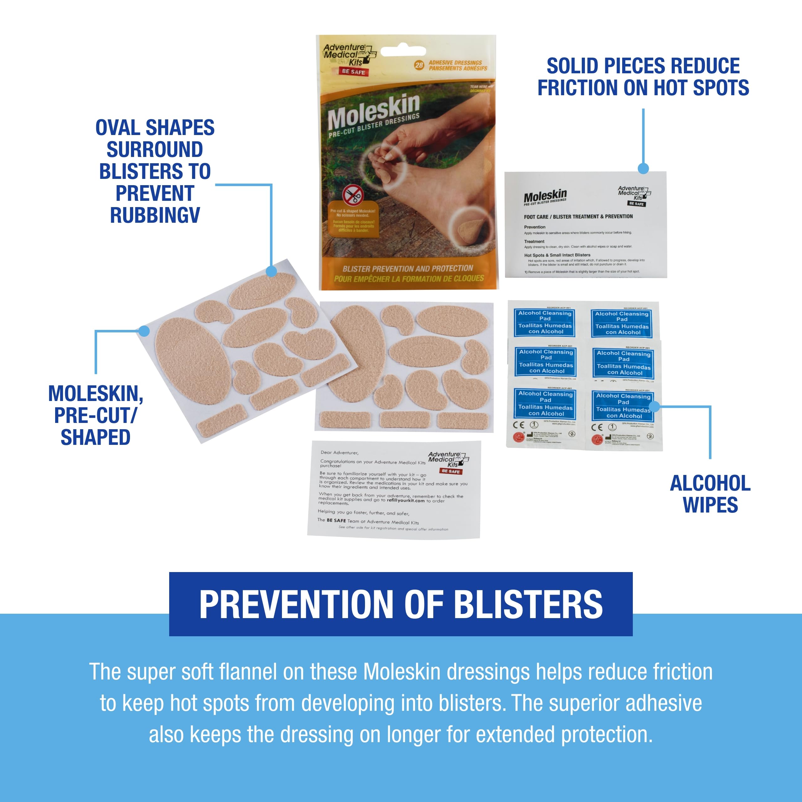 Adventure Medical Kits alcohol wipes, quick foot-cleaning for on-trail care.