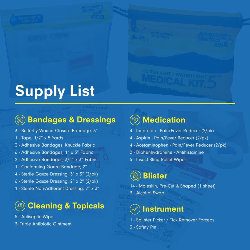 Antiseptic wipes and antibiotic ointment for quick minor-cleanup after scrapes.