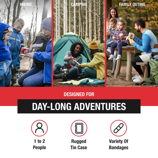 Hinged-lid red tin from Adventure Medical Kits for durable protection