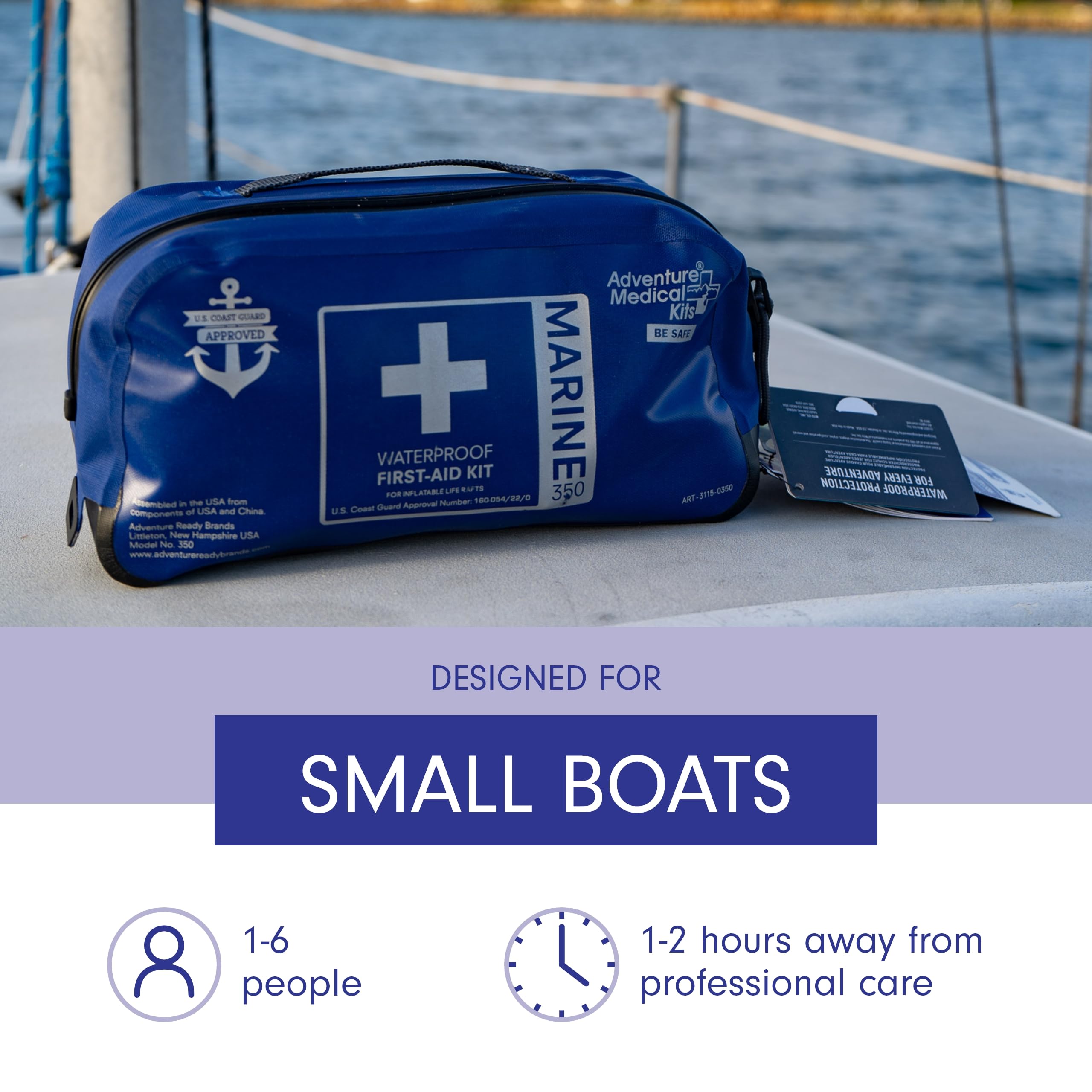 Adventure Medical Kits Marine Series 350 Coast Guard label indicating safety compliance.