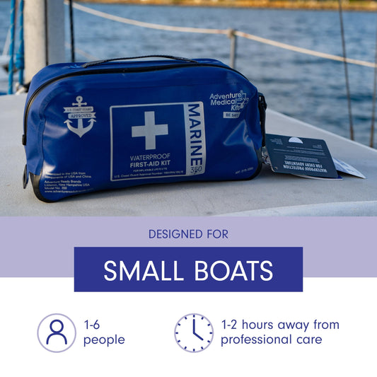 Adventure Medical Kits Marine Series 350 Coast Guard label indicating safety compliance.