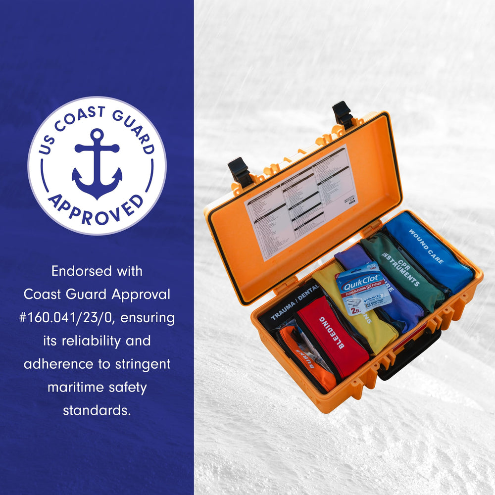 Adventure Medical Kits Marine Series Coast Guard approval badge validates maritime safety standards