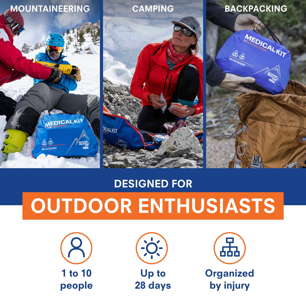 Adventure Medical Kits Mountain Series Mountaineer bag shows rugged, water-resistant exterior