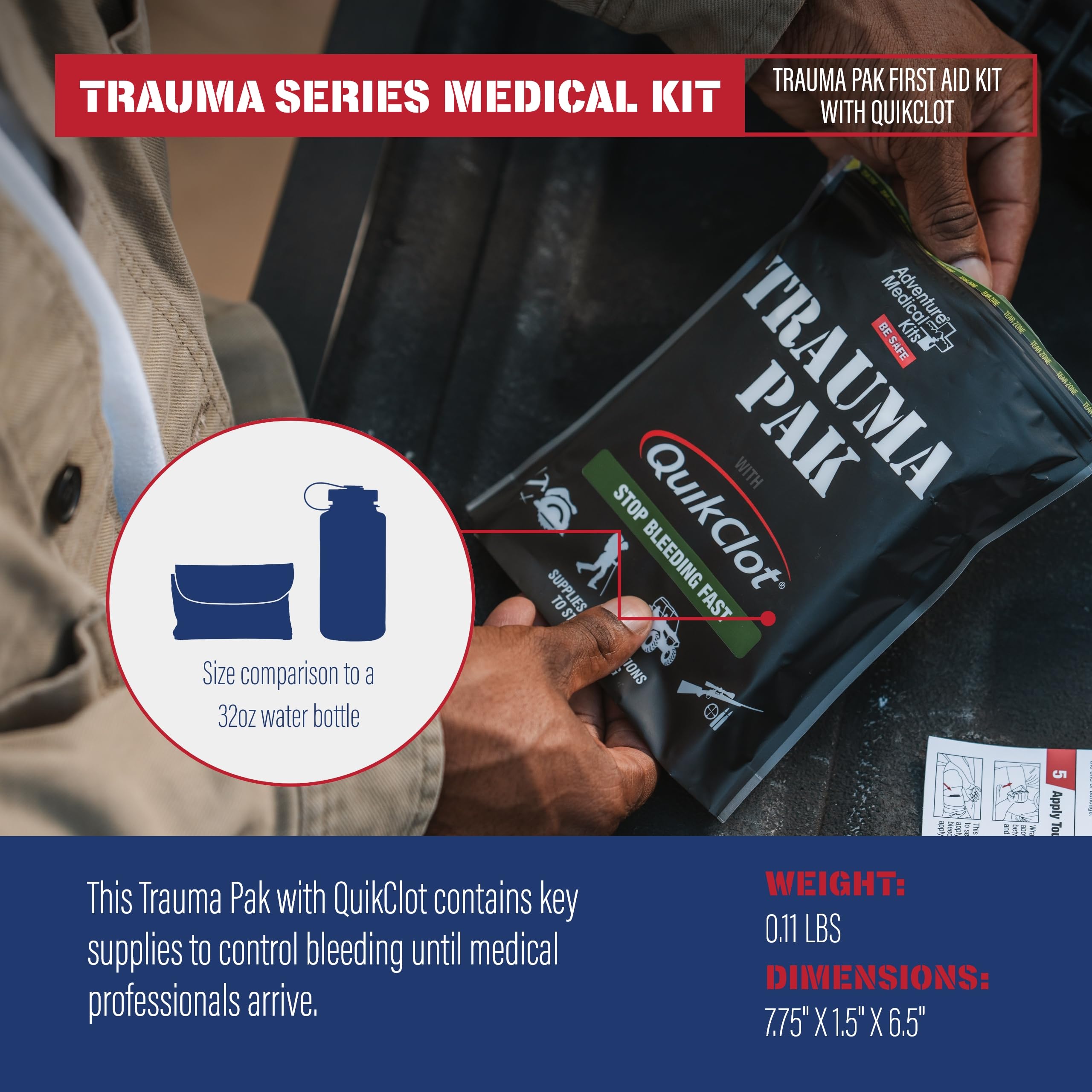 Triangular bandage included for field immobilization and support