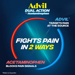 Advil Dual Action ibuprofen and acetaminophen formula relieves multiple pain sources
