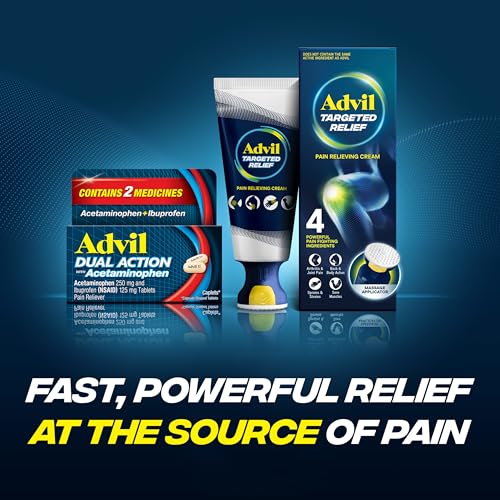 Open Advil Dual Action box showing multi-symptom relief concept.