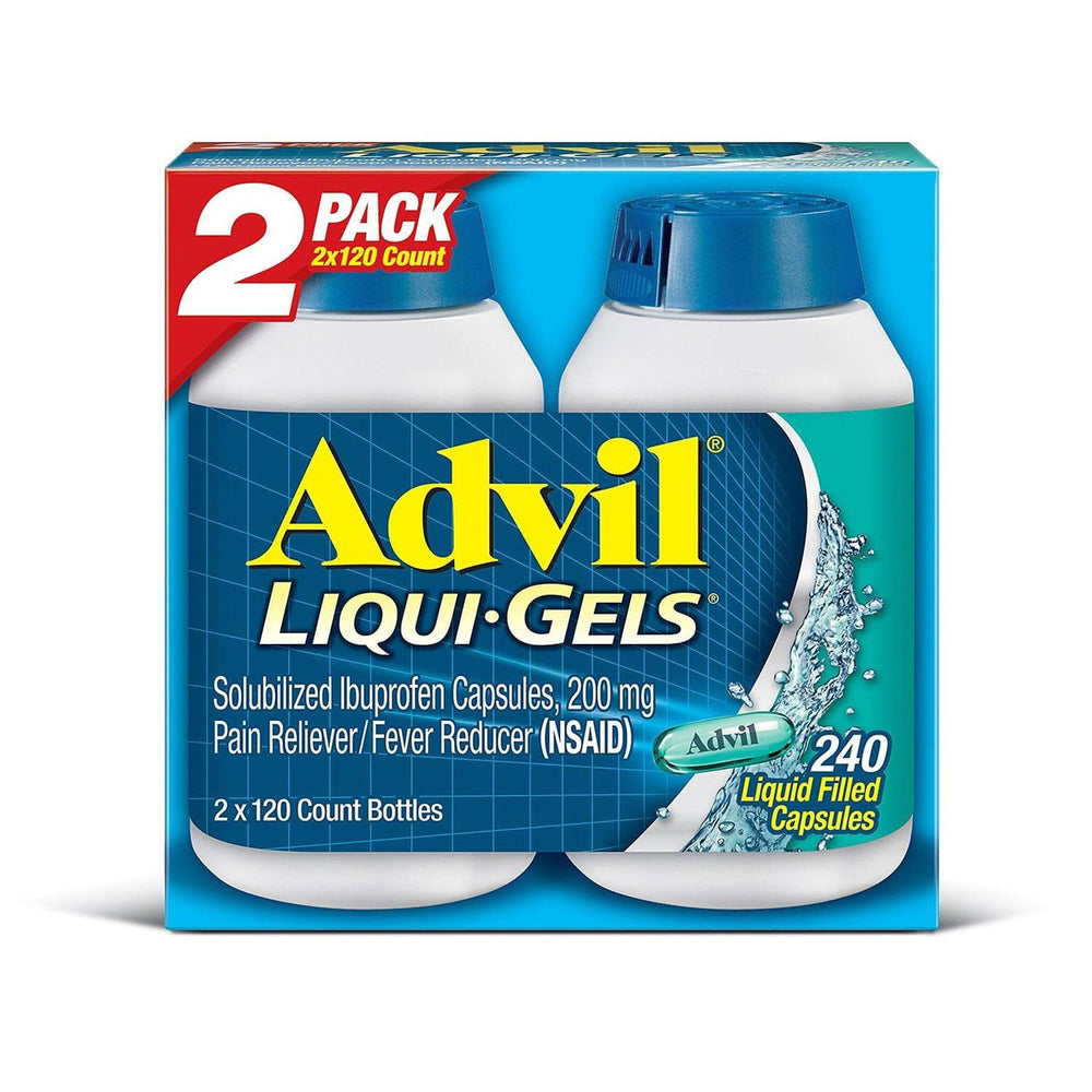 Advil Liqui-Gels bottle with two-packs provides fast relief for headaches on the go.