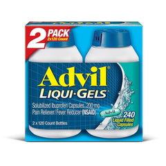 Advil Liqui-Gels bottle with two-packs provides fast relief for headaches on the go.